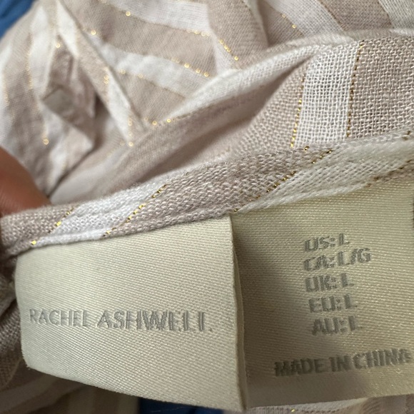 Rachel Ashwell Dress L Boho Striped Maxi Beige White Gold Braided Strap … - Picture 7 of 9